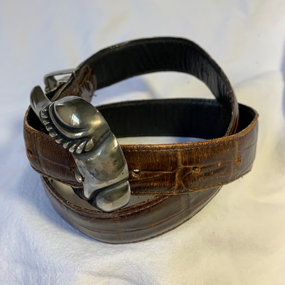 VICENZA Sport tan croc embossed leather belt 28 main image 6